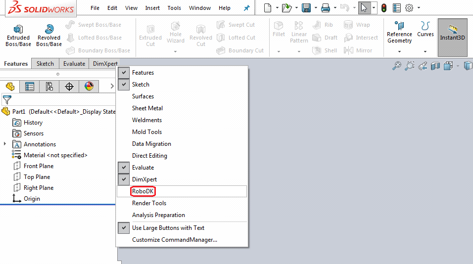 Solid Work Plug In Add-In RoboDK pour SolidWorks - Documentation RoboDK
